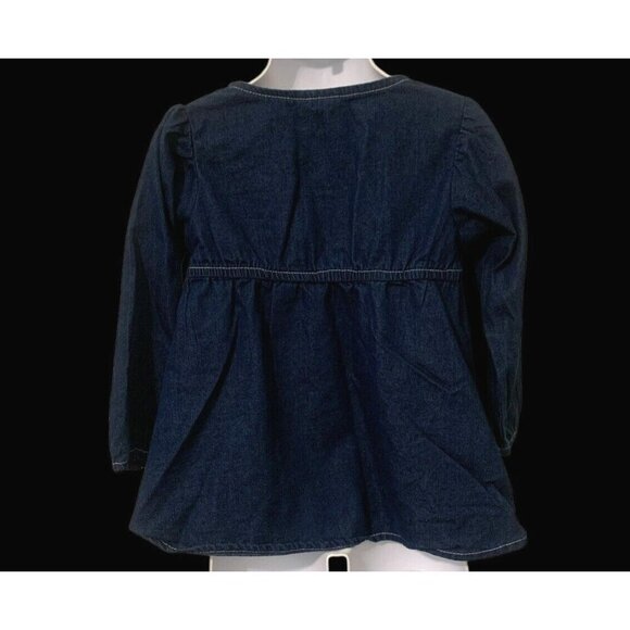 Real Love Girls Button Front Jean Shirt Size 4T Embroidered Flowers Long Sleeve - Picture 7 of 9